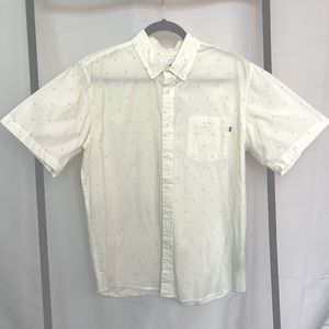 Obey short sleeve button up shirt- White with small designs Size Large